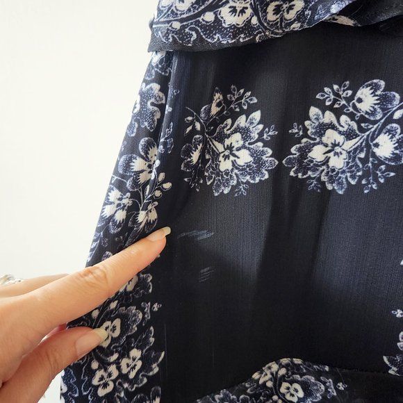 Gianni Bini Midi-Maxi Navy Blue Floral Ruffle Slip Dress Size M - Picture 5 of 16